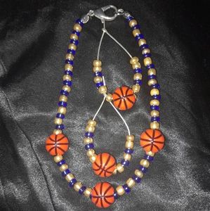 Handmade Blue and gold Czech glass bead Basketball Earrings